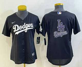 Womens Los Angeles Dodgers Big Logo Black MLB Cool Base Nike Jerseys->mlb womens jerseys->MLB Jersey